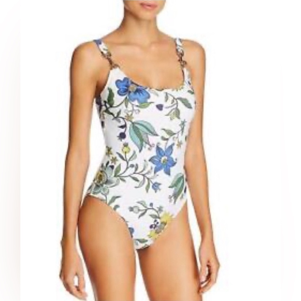 TORY BURCH Ivory Love Floral one piece swimsuit size women’s medium.